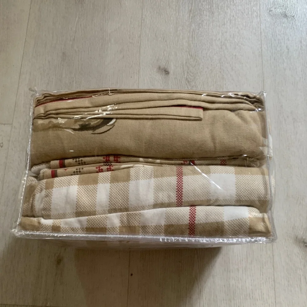 Home Classics Heavyweight Flannel Sheet Set Full Lodge Deer Plaid Tan 100% Cotto